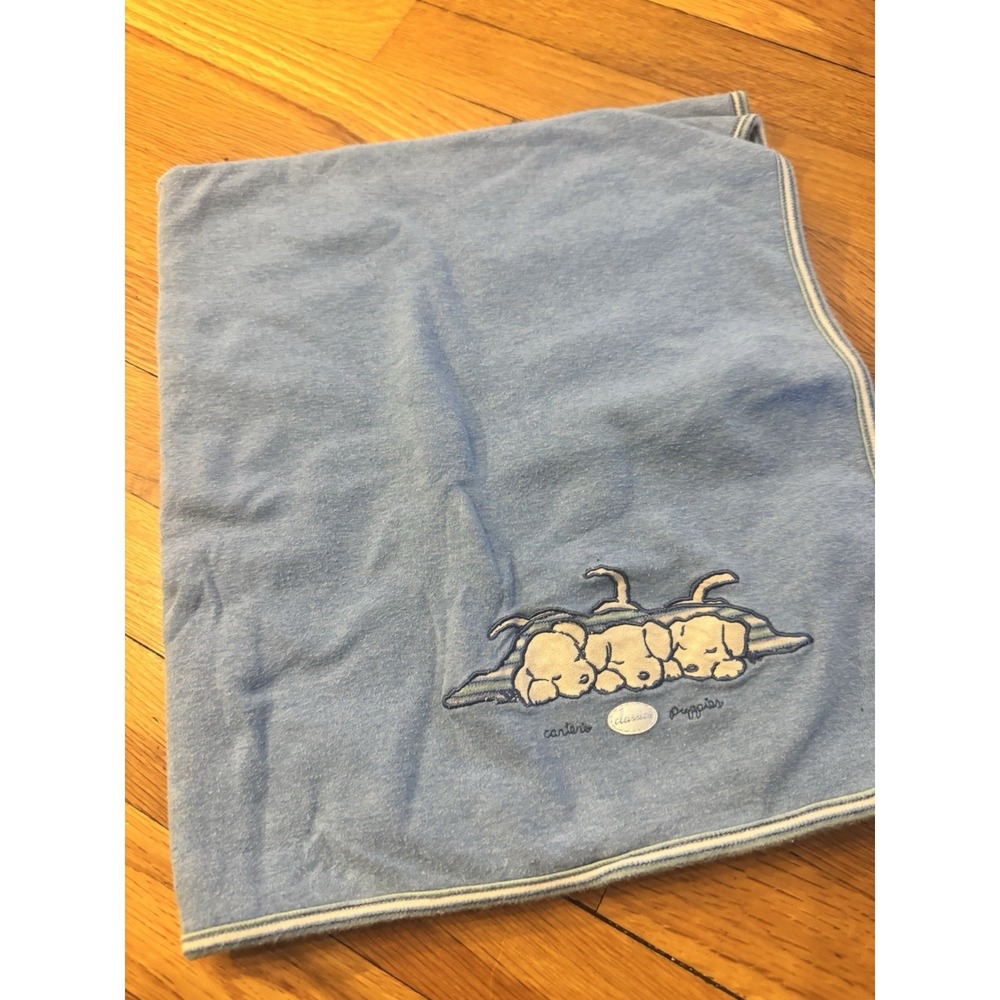 Vintage Carter's Sleeping Puppies Blue Cotton Baby Blanket Crib 28x25 Reversible